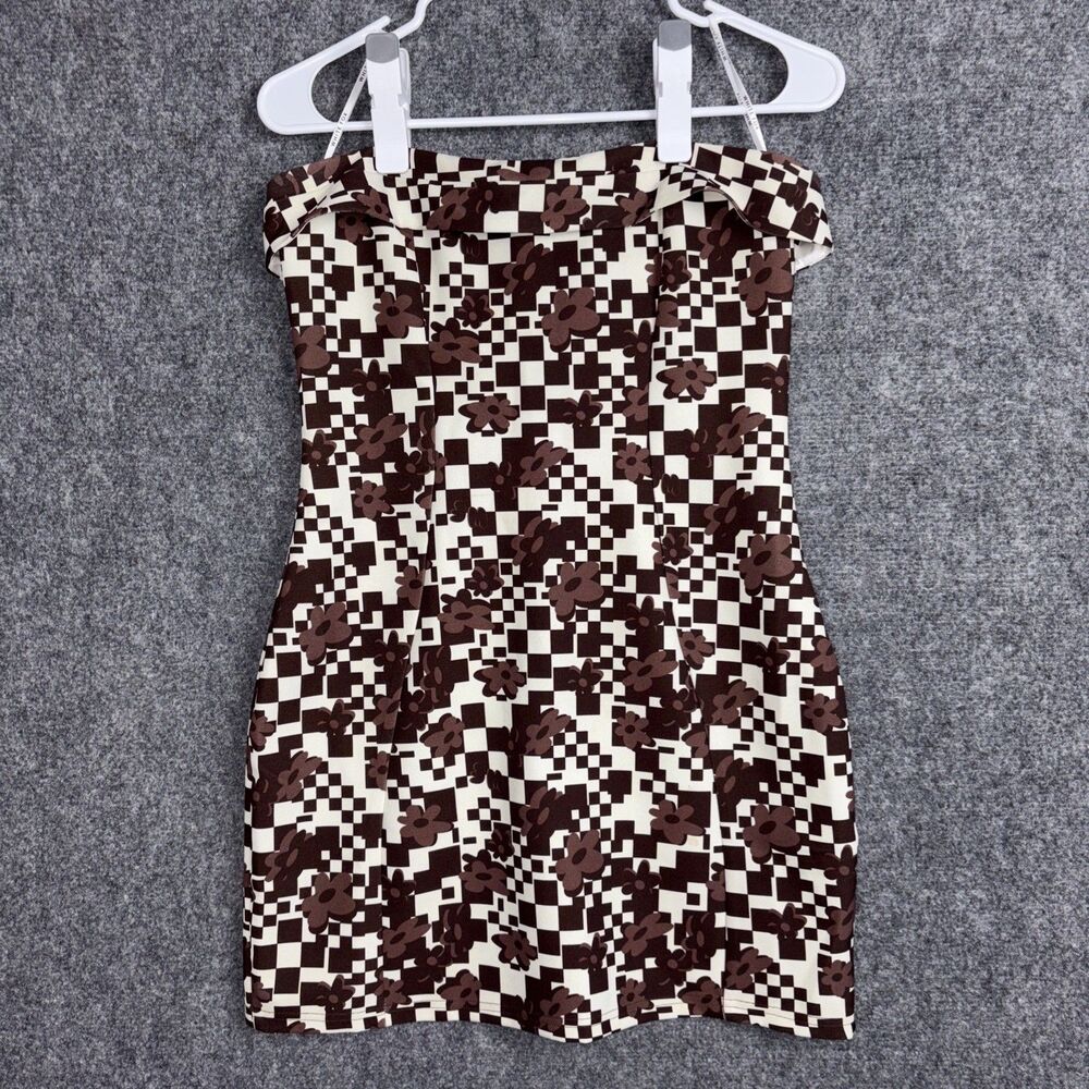 White Fox Got Me Hooked Mini Dress Womens Size M Brown White Bodycon